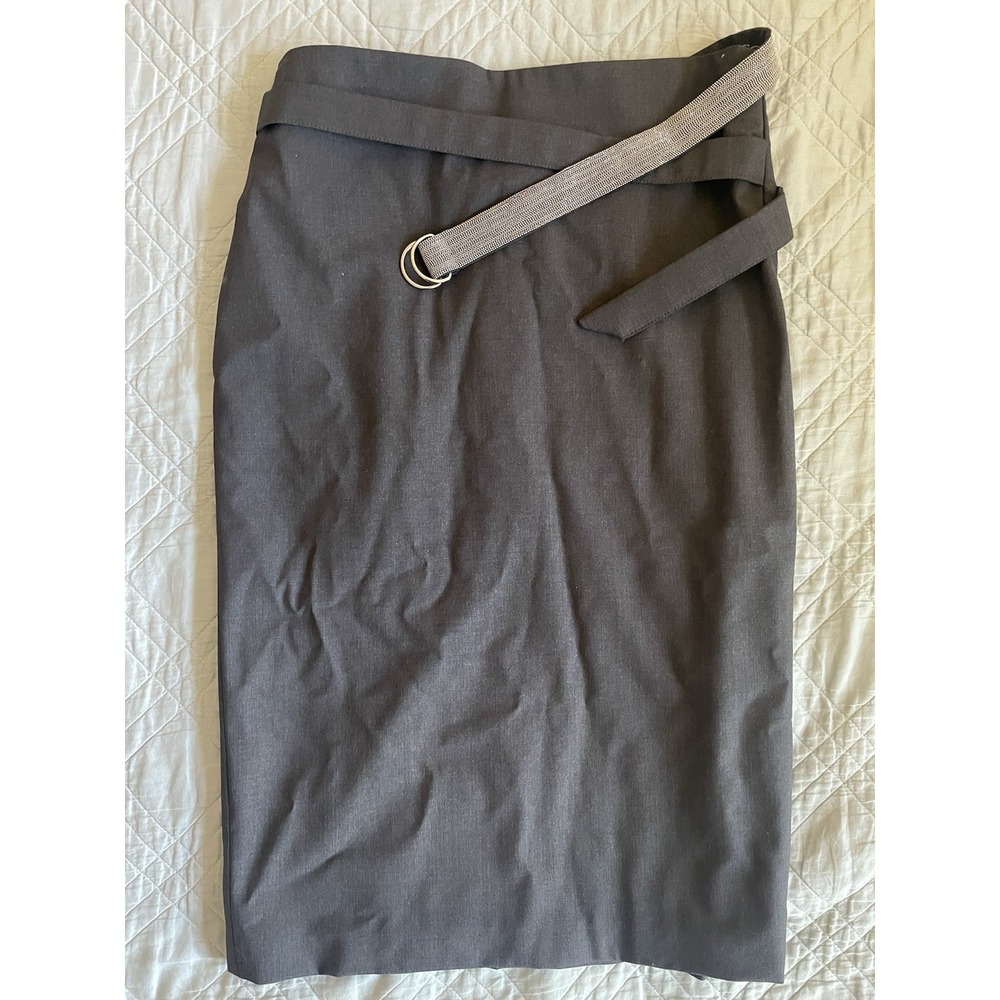 BRUNELLO CUCINELLI Made in Italy Charcoal Wool Pencil Skirt Monili Belt Size 6